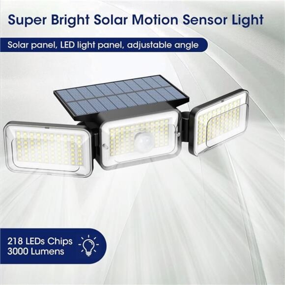 solar motion sensor lights outdoor waterproof bright 3000lm flood lights yard ho - Picture 3 of 7